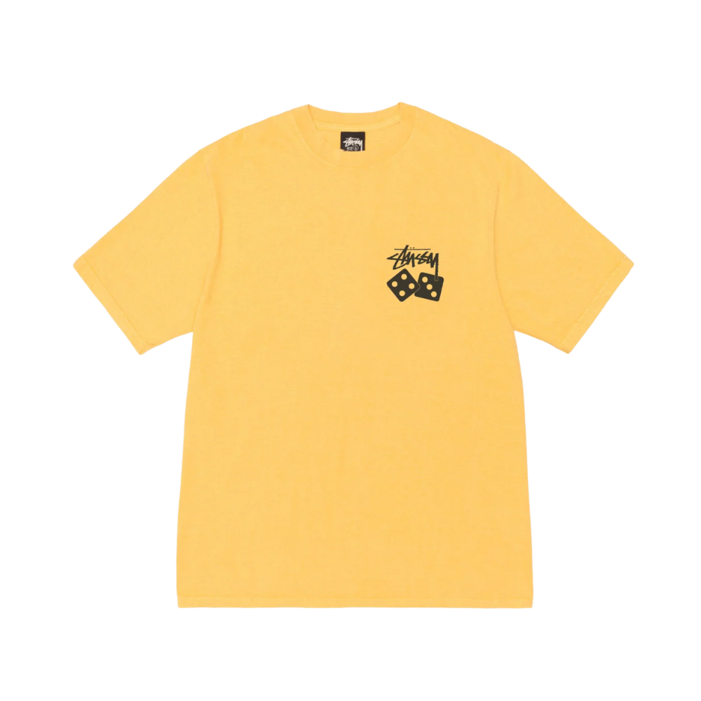 Stussy dice pigment dyed tee yellow front view